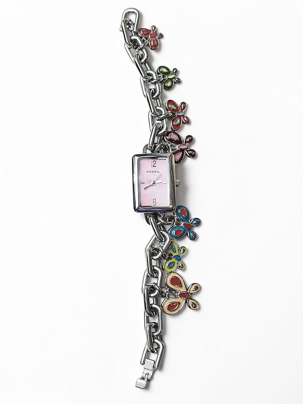 Y2K 90'S FOSSIL Enamel BUTTERFLY Charm Bracelet Watch